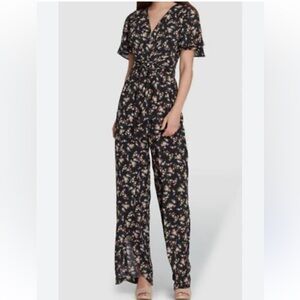 Tahari Floral Black Wide Leg Jumpsuit‎